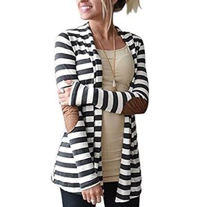 Grey/White Sweater with Tan Elbow Patches